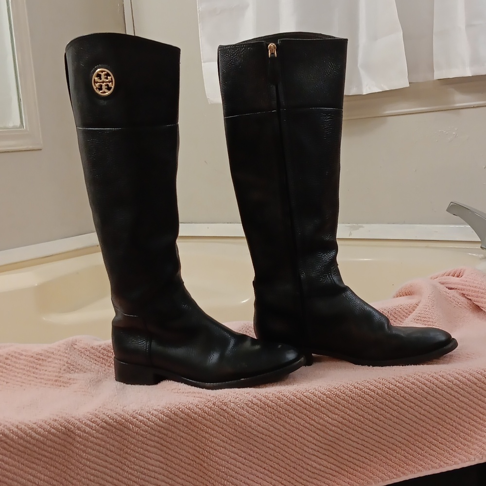 TORY BURCH Black Leather Boots Size 8 1/2M